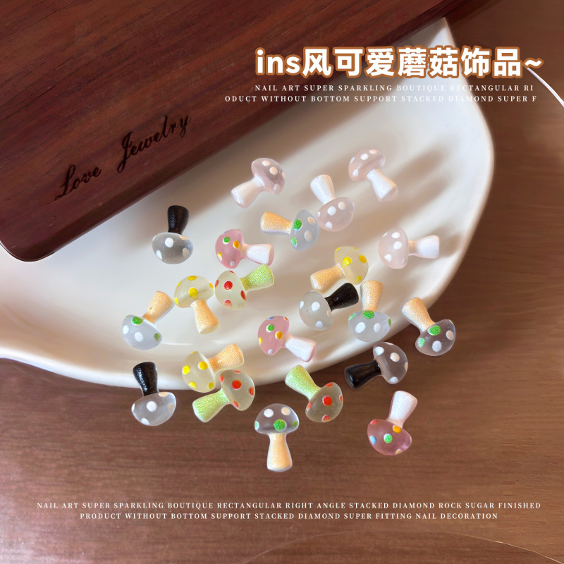 Cartoon Trendy Nail Art Accessories Dopamine Small Mushroom Ins Cute 3D Polka Dot Small Mushroom Nail Decoration Accessories