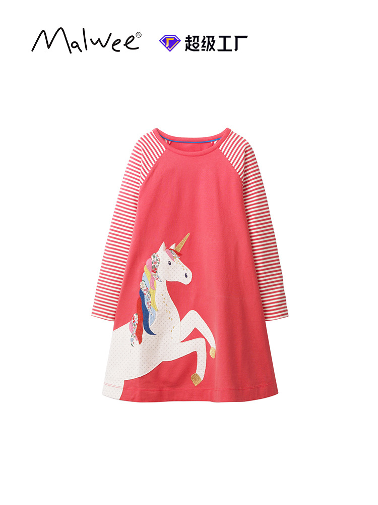 Otoño y invierno vestido de niña nuevo estilo europeo y americano ropa infantil estilo extranjero niña de cuello redondo manga larga vestido de princesa lindo ropa infantil