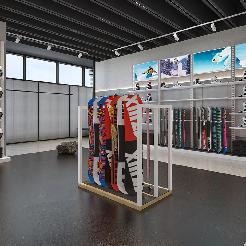 Estantes de exhibición de ropa de esquí de nieve de pared de ropa deportiva de ropa de piso de exhibición de tiendas de ropa de hombre