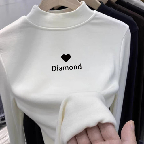 Women's Casual Base Shirt New Autumn/Winter Thickening Medium/Large Children Long-Sleeved Fleece Thick Half-Neck Stylish Top Trendy