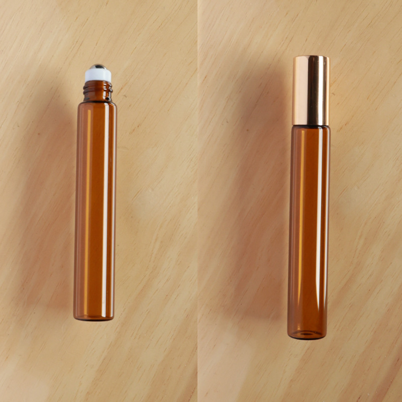Botella roll-on para aceites esenciales cosméticos, botella marrón para aceites esenciales, botella transparente para reactivos, botella roll-on de vidrio, botella de perfume ámbar.