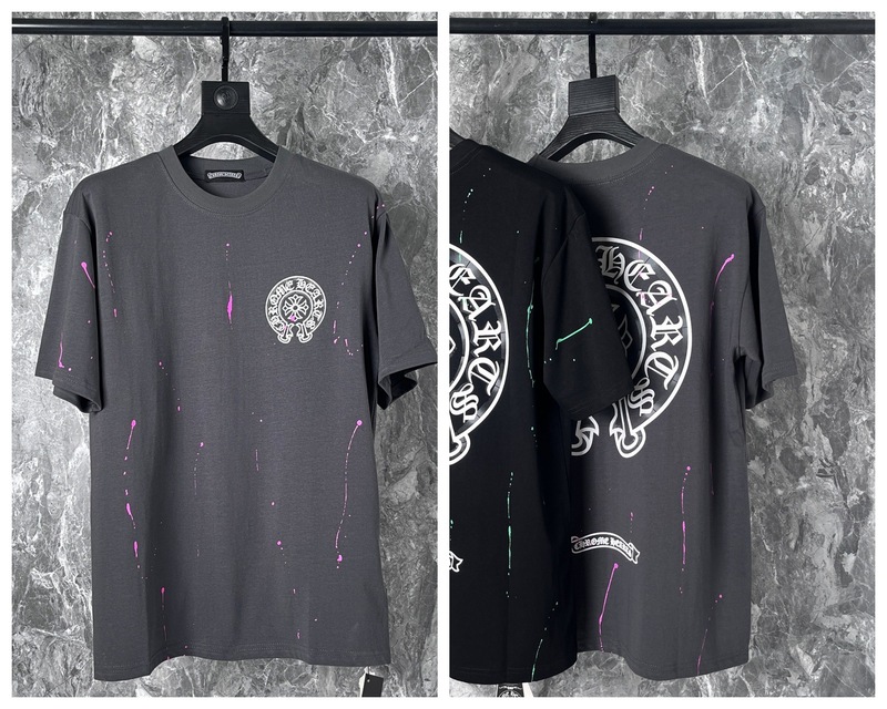 24クロスボーダートレンディブランドCh Crow*Horseshoe SanskritラウンドネックTシャツ半袖万能男女Tシャツスポット卸売|undefined