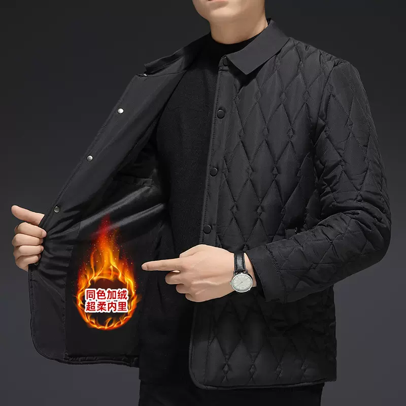 2025冬季中老年男士加绒棉服男装翻领棉衣爸爸装防寒棉袄加厚保暖