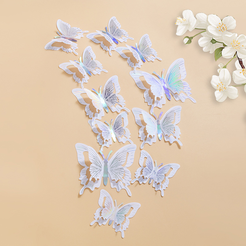 Simulación tridimensional 3D color bronceado mariposa decoración de pared sentido avanzado diseño de fiesta de boda accesorios de pegatina de pared de PVC