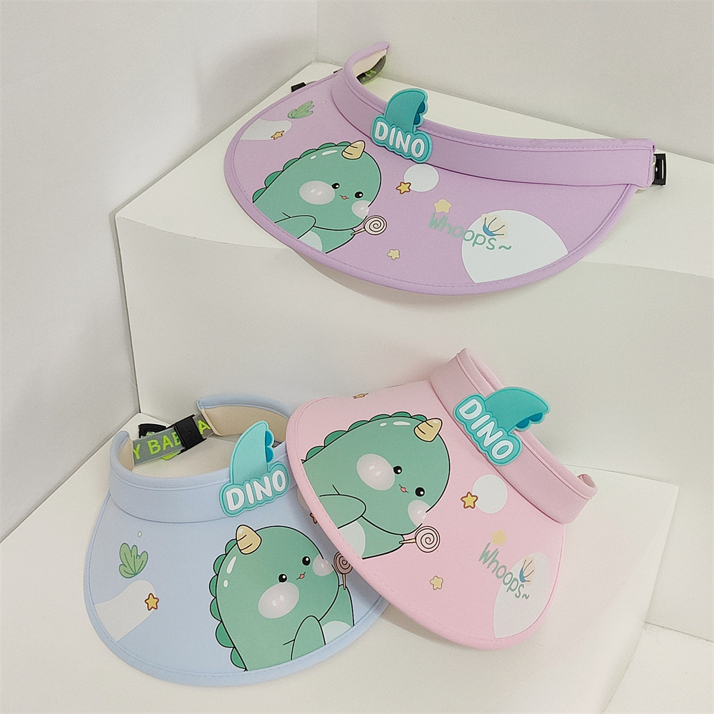 Niños de verano dibujos animados dinosaurio sombrilla exterior protección solar grandes aleros lindo sombrero de techo vacío protección UV sombrero de sol