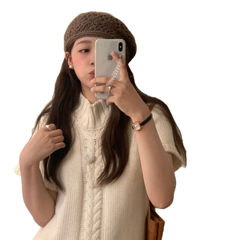 章若楠同款手工钩织贝雷帽子女秋冬显脸小复古画家帽百搭洋气针织|undefined