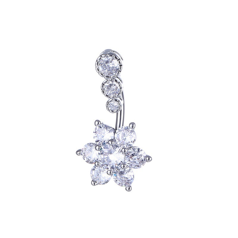 Popular recta punción joyería europea y americana moda nueva flor forma ombligo anillo ombligo clavo completo con incrustaciones de piedra ombligo hebilla