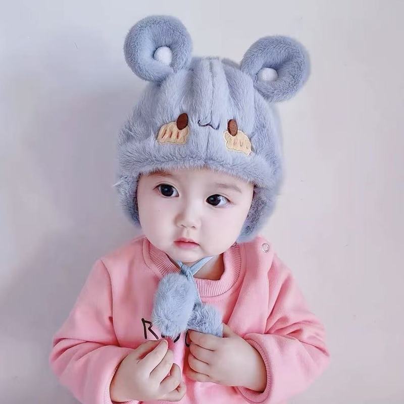婴儿帽子秋冬季可爱超萌毛绒帽保暖婴幼儿套头卡通宝宝护耳帽防风|undefined