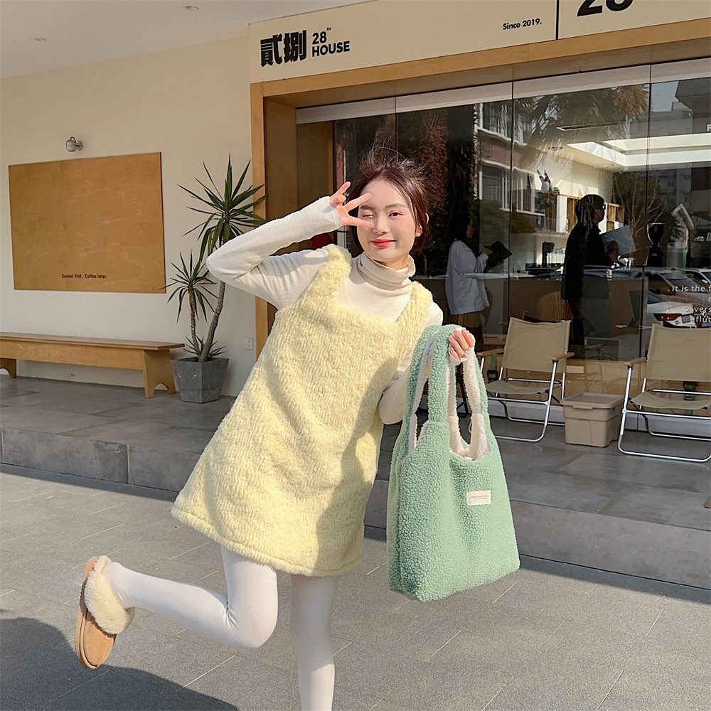 310233 Autumn/Winter Korean version dual-sided plush simple single-shoulder student large-capacity commuting vest bag undefined