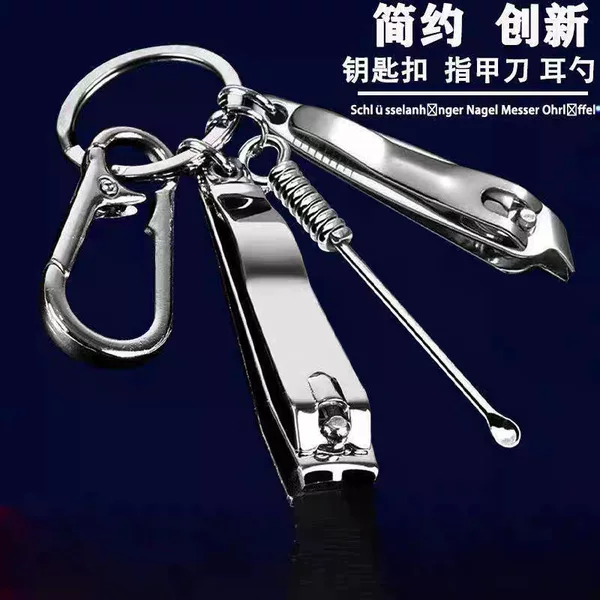 Wholesale Ear Pick and Angled Nail Clipper Set with Keychain Pendant, Flat Nail Clippers Home Set