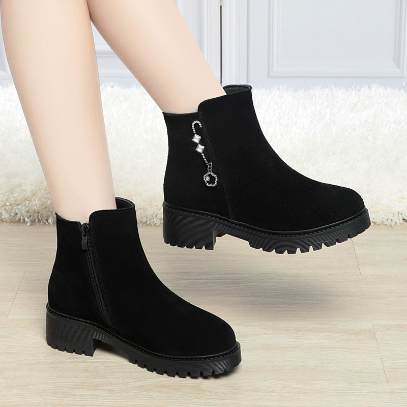 23 Autumn new female cotton boots medium heel heel cotton retro female boots cotton boots LY99006