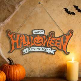 跨境新款万圣节南瓜挂牌木质halloween恐怖派对装饰木质门牌壁挂