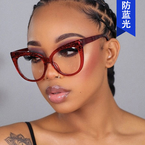 Cross-border retro glitter cat eye glasses frame  new ultra-light large frame slimming can be matched with myopia plain glasses internet celebrity 