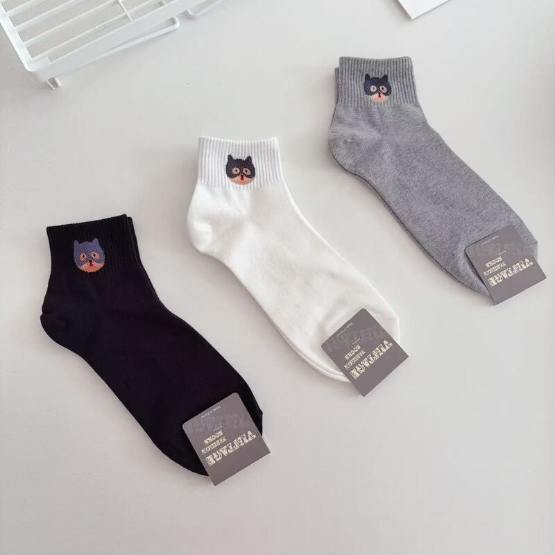 South Korea Imported Socks Dongdaemun Spring and Summer Cool Face Cat Animal Pattern Casual Cotton Socks Handsome Fashion Student Socks Men