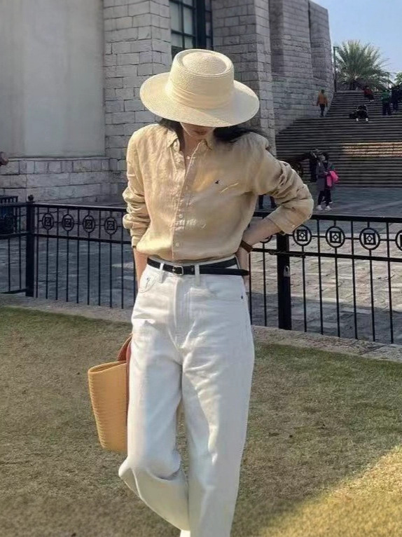 高版本RL拉夫亚麻衬衫经典休闲百搭风小马刺绣长袖衬衣男女同款|undefined