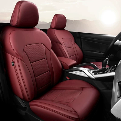 Volkswagen Tharu New Model Lavida Tayron Sagitar Lamando Seat Covers Leather Full Coverage All-Season Universal Car Seat Cushion Covers (Modelə uyğun (Original) oturacaq örtükləri) - burgundy-standard-edition-five-seats-nappa-leather-full-surround-in-front-and-rear-rows