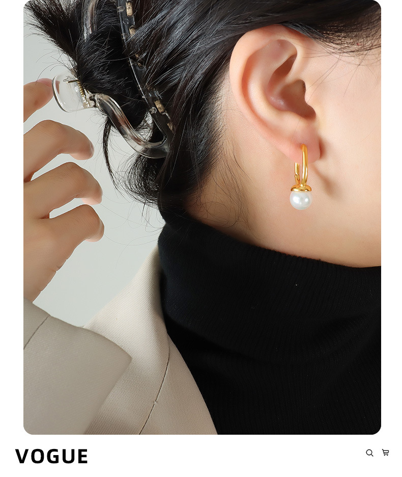 Retro Geometric Titanium Steel Plating Artificial Pearls Earrings 1 Pair