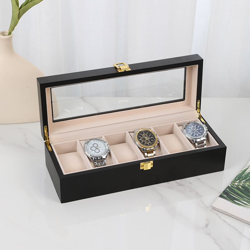 Cross-Border Hot-Selling Matte 6-Slot Watch Box, High-End Watch Case, Light Luxury Retro Lacquered Windowed Watch Collection Box