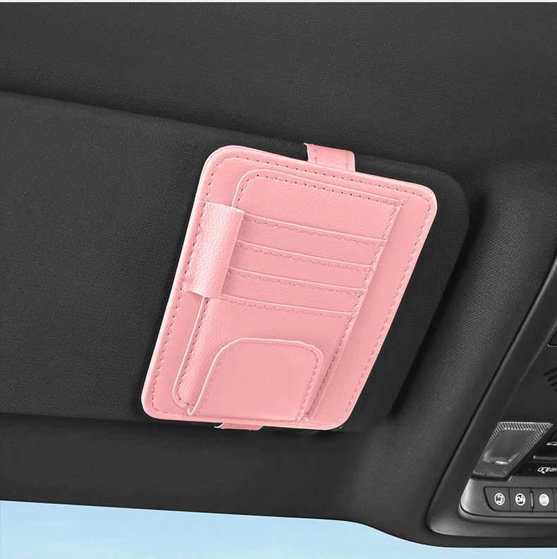 Car Sun Visor Storage Clip Car Pu Leather Pebbled Bill Holder Card Holder Multifunctional Car Glasses Holder
