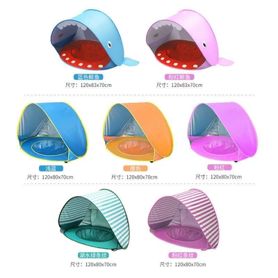 New Outdoor Children's Sunshade Beach Tent with Water Storage, Baby Toy Ball Pool, Foldable Quick-Open Beach Tent (Avtomobil dam çadırları) - whale-style-blue-pool-2-people