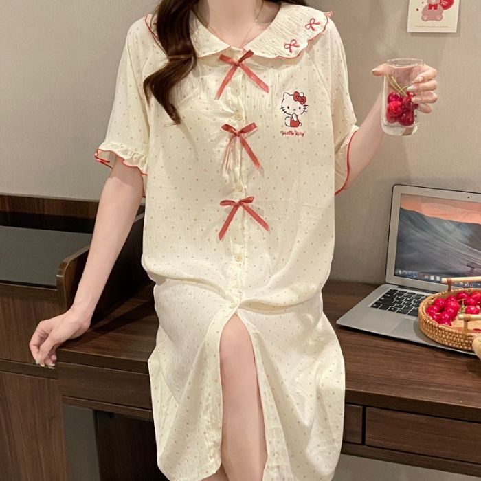 Camisón de algodón de nube con almohadilla para el pecho pijama de cuello de muñeca de manga corta de verano para mujer
