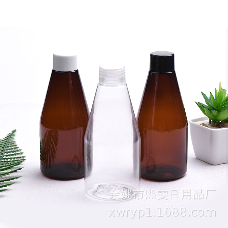 200ml锥形瓶配24口旋盖条纹光面乳液化妆水沐浴乳洗发水空瓶pet