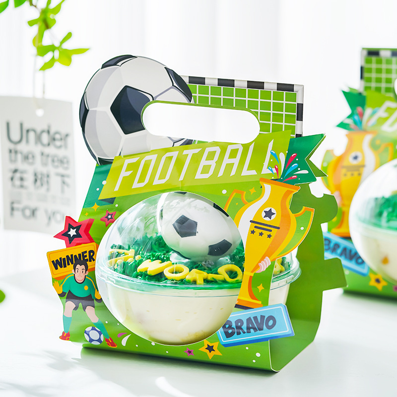 World Cup Football Mousse Ball Cake Box Transparent Round Spherical Sweet Candy Handheld Gift Box Baking Packaging Box