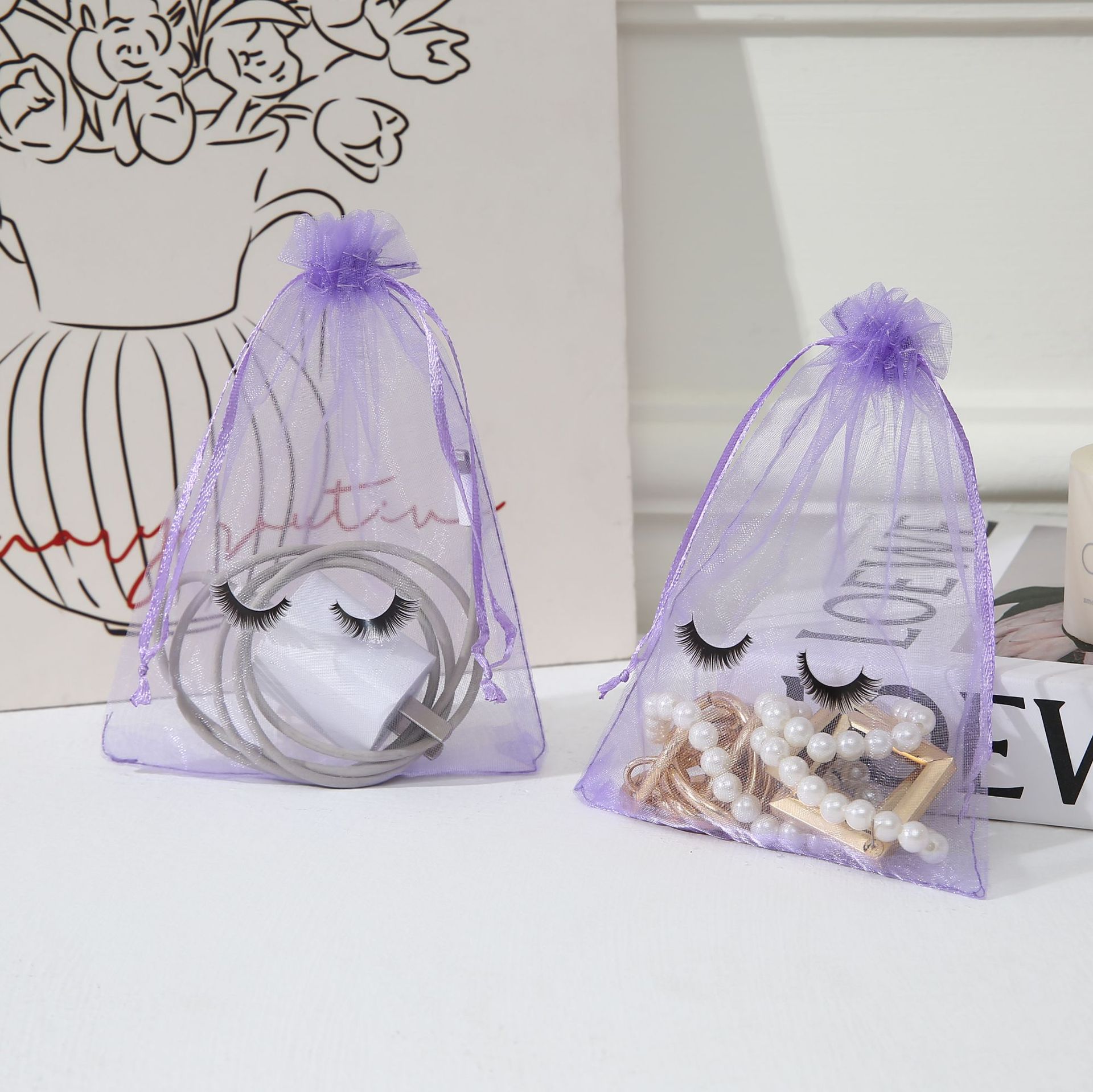 보라색;[인쇄된 속눈썹 거즈 가방];13*18cm
