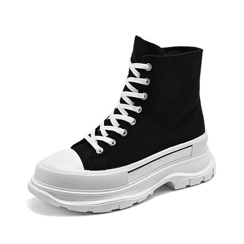 Wholesale Winter Men's High-Top Canvas Shoes, Youth Foam Height-Boosting Sports Shoes, Hong Kong Style Versatile Casual Shoes for Men