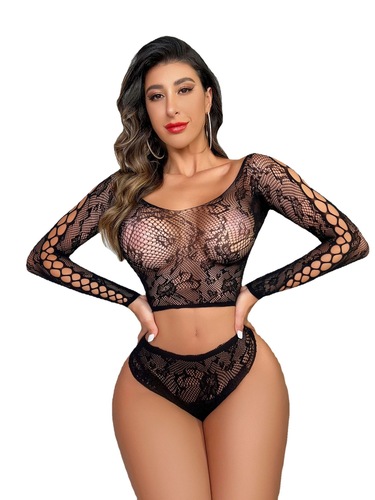 New  European and American Sexy and Tempting Sleepwear Set with Long Sleeves, Two-Piece, Net Dress, Item 9055