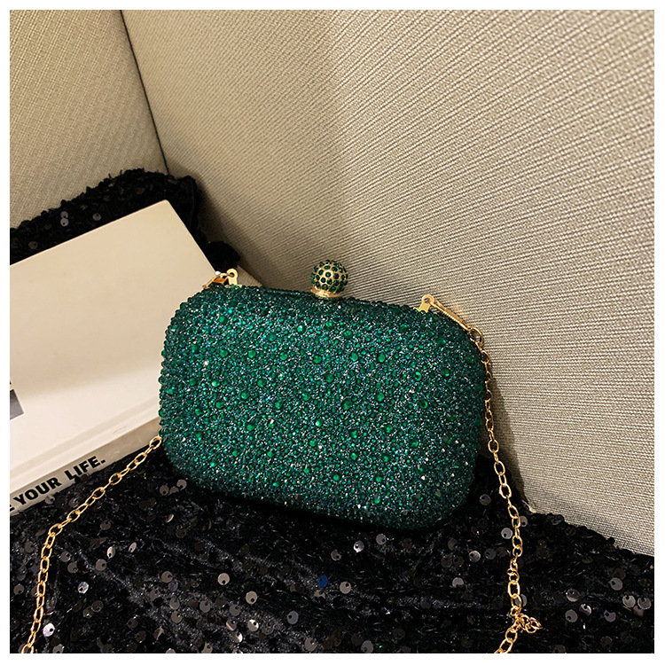 Bolsa de cena de estilo europeo y americano transfronterizo para damas brillante decoración de diamante tipo caja de mano elegante estilo de moda bolsa de cena