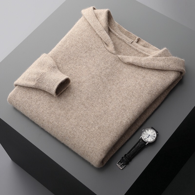 New Men's pure cashmere hoodie autumn and winter thickened sweater simple men's long-sleeved cashmere sweater men's sweater