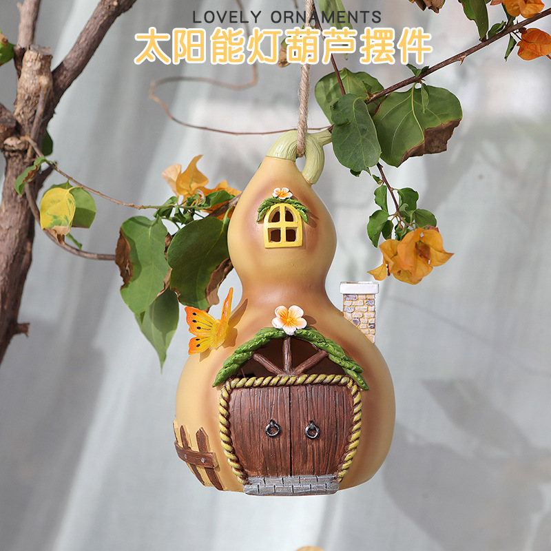 Artificial pared colgante calabaza casa decoración al aire libre patio árbol colgante lámpara solar paisaje resina creativa regalo decorativo