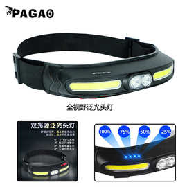 高亮三眼头灯TYPE-C快充式双光源远近光钓鱼头灯 COB高亮户外照明