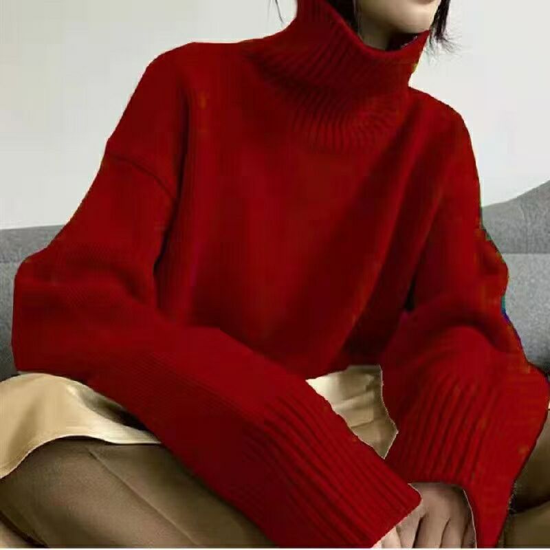 High neck soft glutinous women's pullover for 2024 autumn winter, loose and versatile, lazy style knitted base sweater_voghion.com