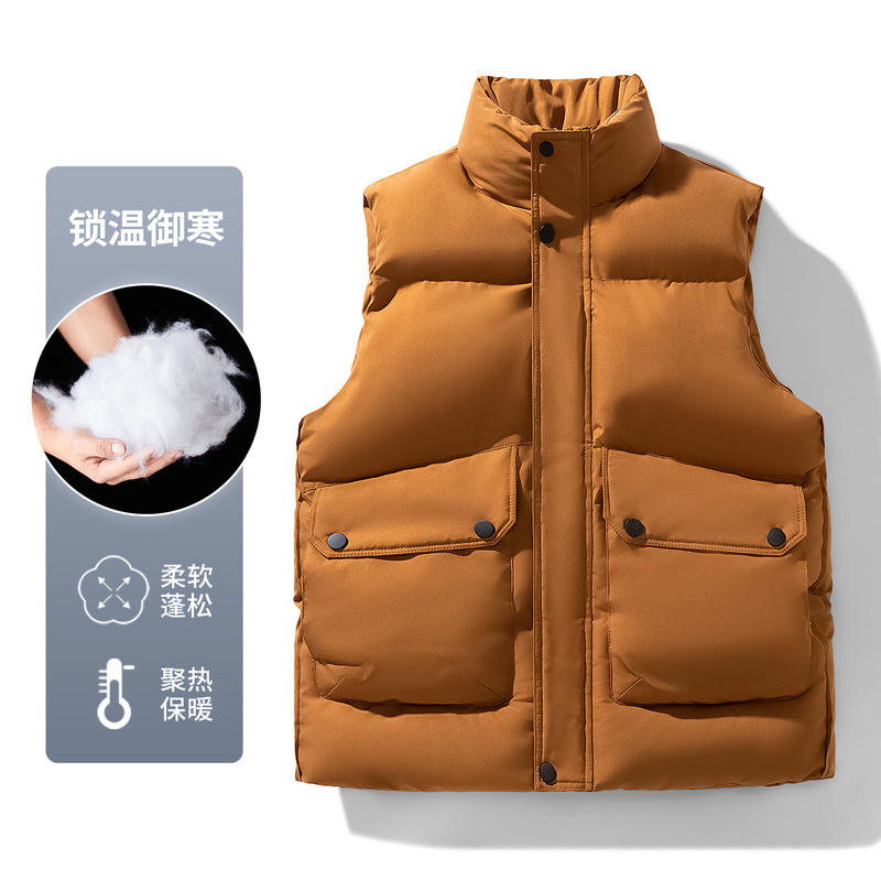 American-Style Trendy Brand down Cotton Vest for Men, Autumn and Winter Workwear Casual Vest, Warm Sleeveless Jacket, Couple's Cotton Coat
