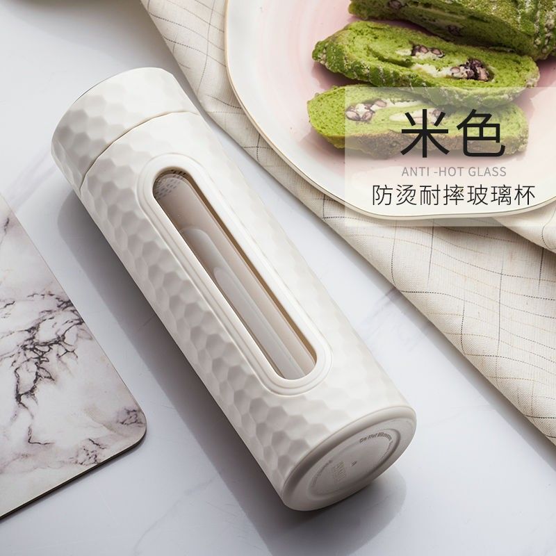 家用单层玻璃杯水杯男耐高温茶杯茶水分离塑玻外壳杯车载便携|undefined