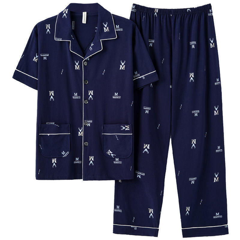 Pijamas de verano de algodón de los hombres pantalones de manga corta de algodón de los hombres de algodón delgado de verano más tamaño de media manga de los hombres homewear