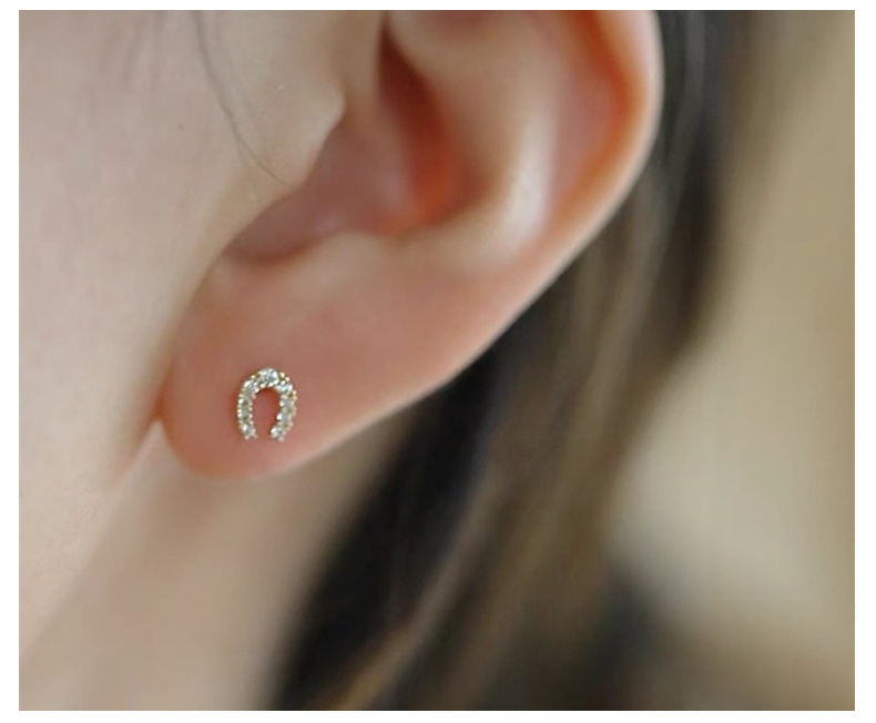 Daily Occasion 925 Sterling Silver Material 1 Pair 925 Sterling Silver Zircon U Shape Ear Studs