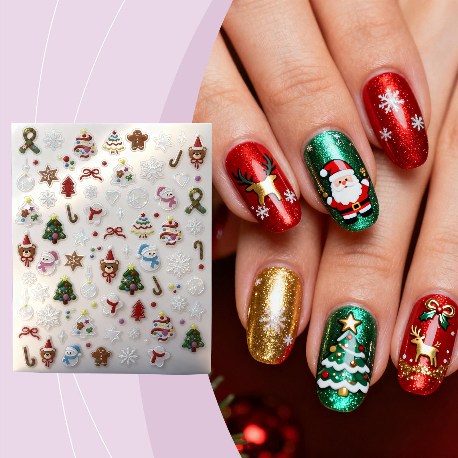 Pegatinas de uñas navideñas con diseño festivo para uñas, accesorios creativos para uñas DIY_voghion.com