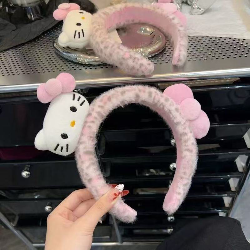 可爱小猫咪豹纹发箍KT创意卡通毛绒头饰宽边洗脸发卡少女拍照头箍|undefined