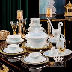 釉中彩骨瓷碗碟盤勺子自由組合全套家用景德鎮陶瓷大碗小碗湯麵碗