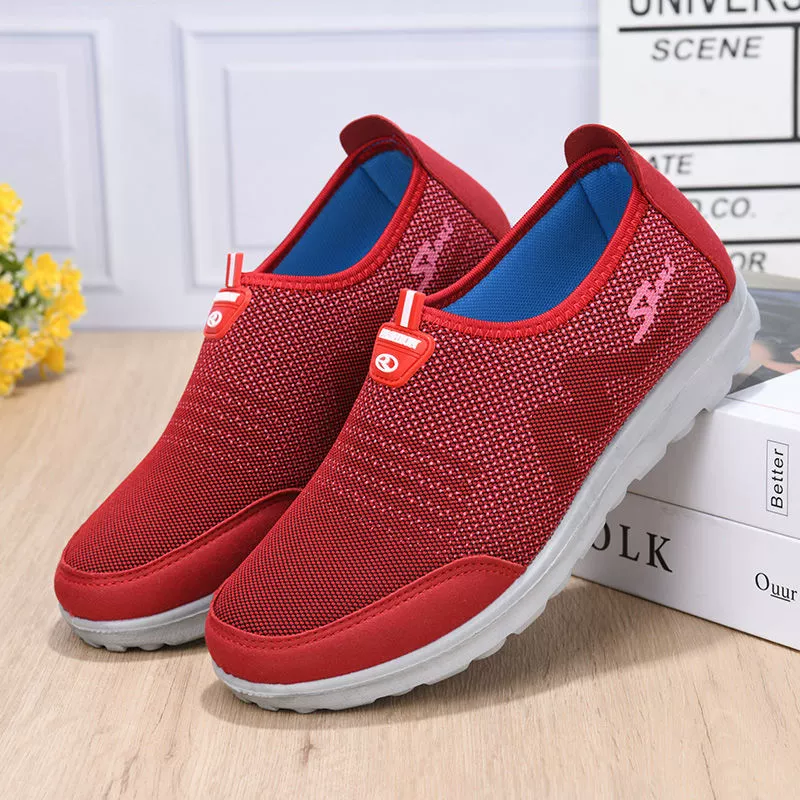 Женская обувь для месяца прыжков, весенне-осенняя старая пекинская тканевая обувь, обувь для мам среднего и пожилого возраста, одинарные туфли с вязаным узором, кроссовки без шнуровки.