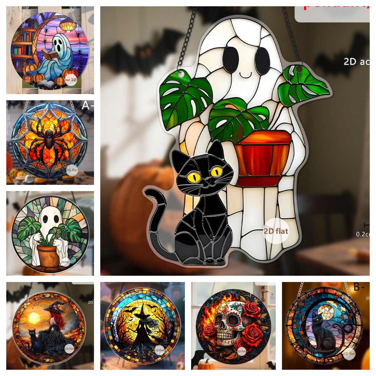 跨境万圣节女巫骷髅幽灵2D亚克力挂件挂饰窗饰门廊挂牌装饰品道具