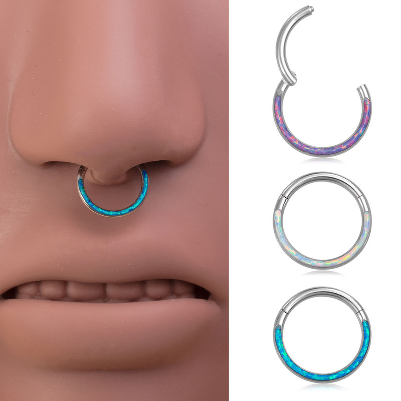 Stainless Steel Opal Piercing Jewelry Front Opal Nose Ring Closed Ring Seamless Nose Ring Ear Bone Ring Piercing Jewelry
