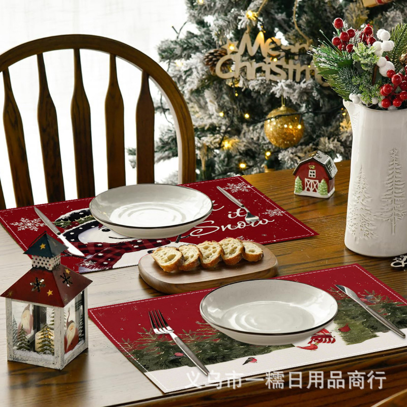 クロスボーダー爆発クリスマス雪だるま食事マット雪格子テーブルマットクリスマスパーティー装飾断熱マット祝日装飾|undefined