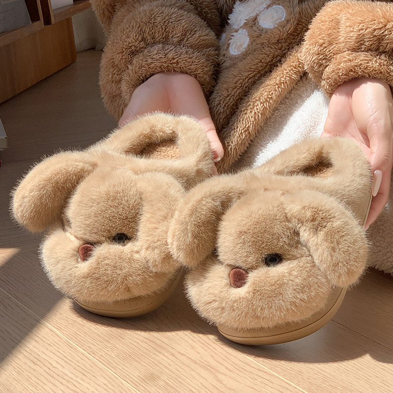 新款厚毛绒小狗毛毛棉拖鞋女冬聚保暖居家室内可爱防滑卡通棉鞋|undefined