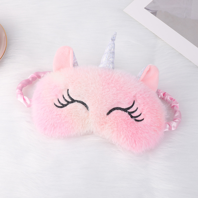 Máscara de ojo de felpa bordada de piel de conejo lindo transfronterizo sombreado protección de los ojos del sueño máscara de ojo lindo del oído del unicornio en stock
