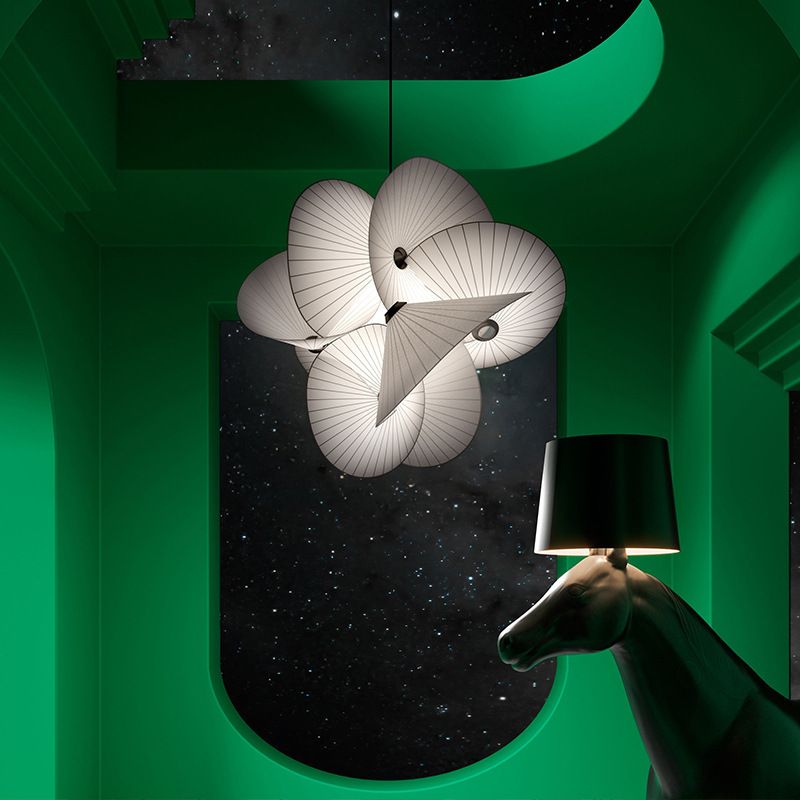 Diseño de viento de lámpara roja diseñador de restaurante nórdico sorprendido arte de sala de estar moderno holandés silencia decoración de la atmósfera de lámpara