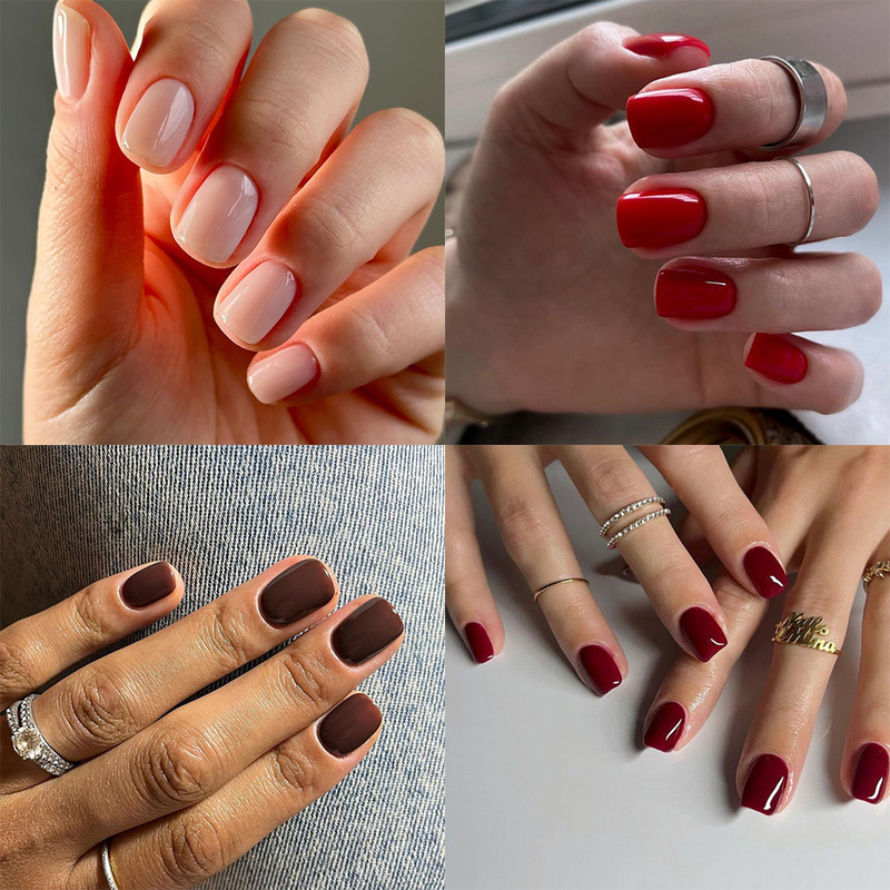 Wearable Nail Classic Solid Color Short Fake Nail Manicure Nail Patch European and American Cross-Border Hot Selling Finished Nail Patch Wholesale